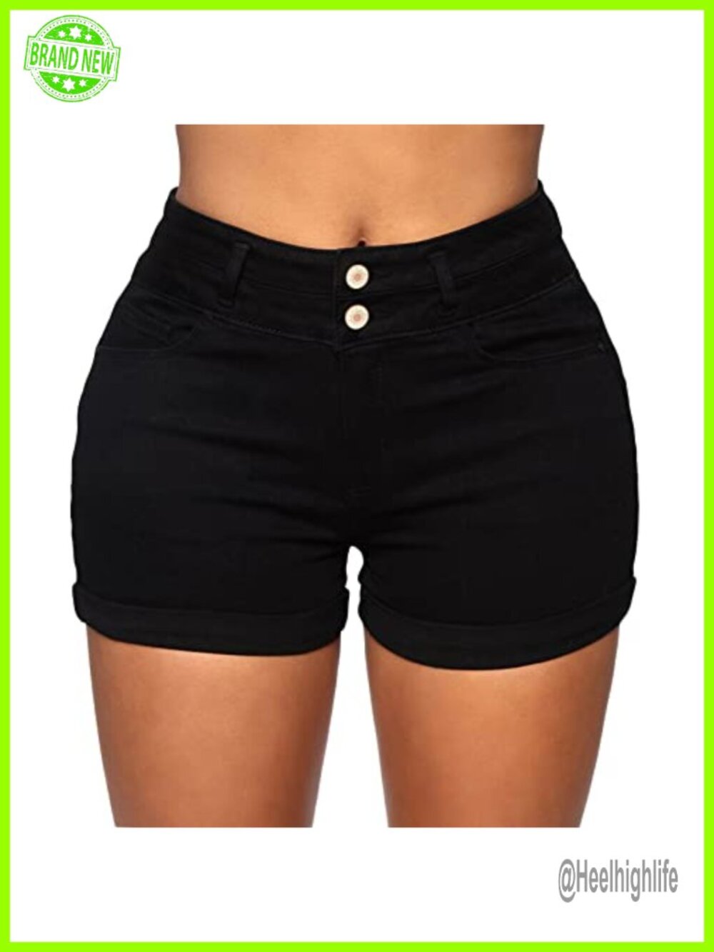 High Waisted Stretchy Denim Shorts - 73% Cotton, Comfy Fit, 5-Pocket, Women's